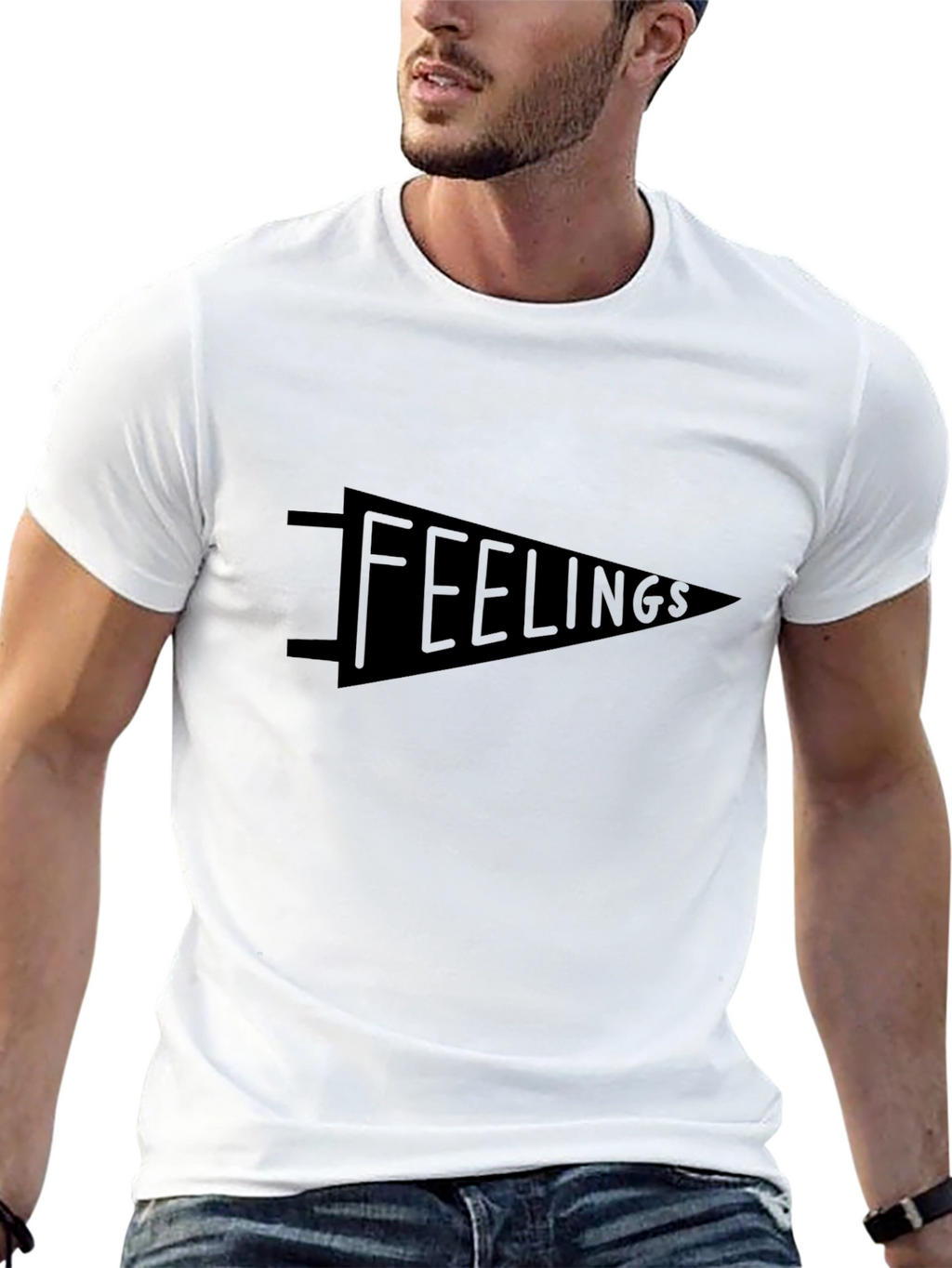 Feelings Pennant Graphic Tee - Soft Black T-Shirt
