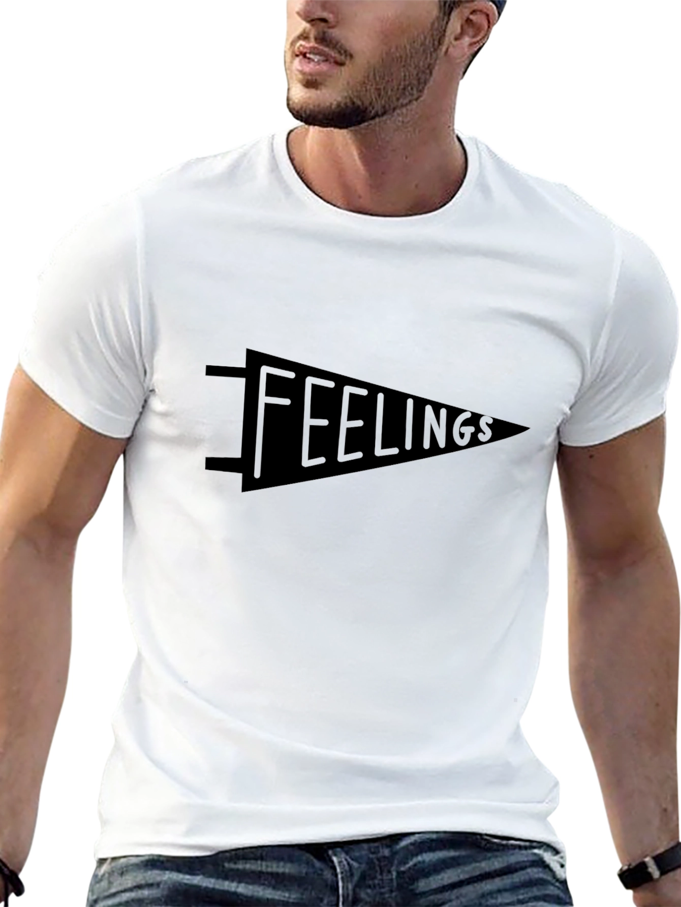 Feelings Pennant Graphic Tee - Soft Black T-Shirt