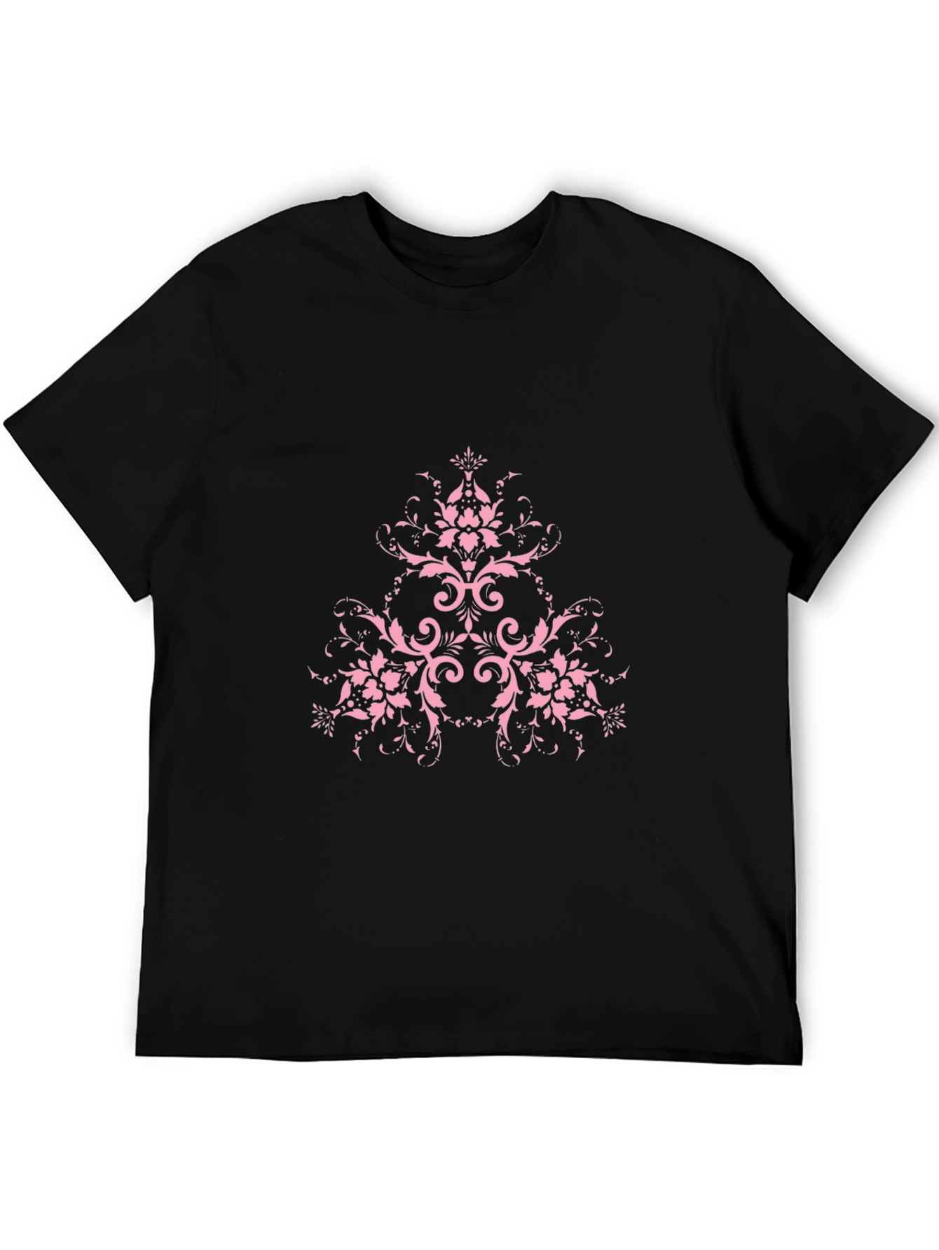 Black T-Shirt with Pink Floral Design