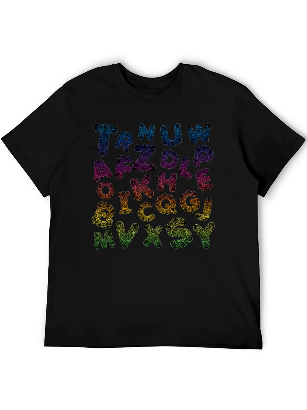 Alphabet Mandala Print Black T-Shirt