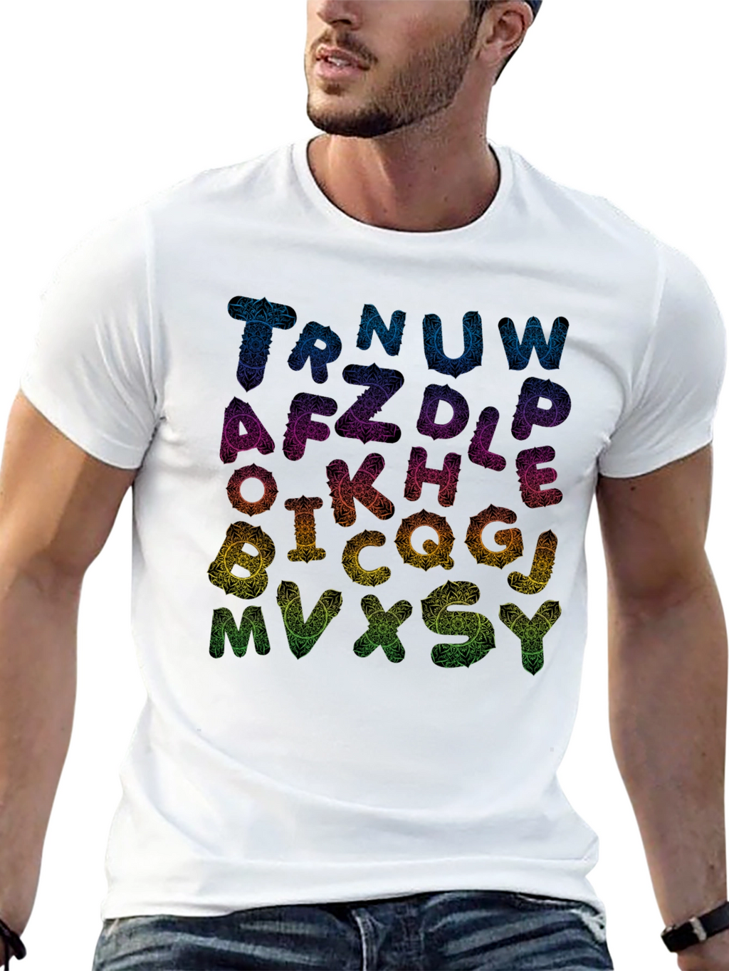 Alphabet Mandala Print Black T-Shirt