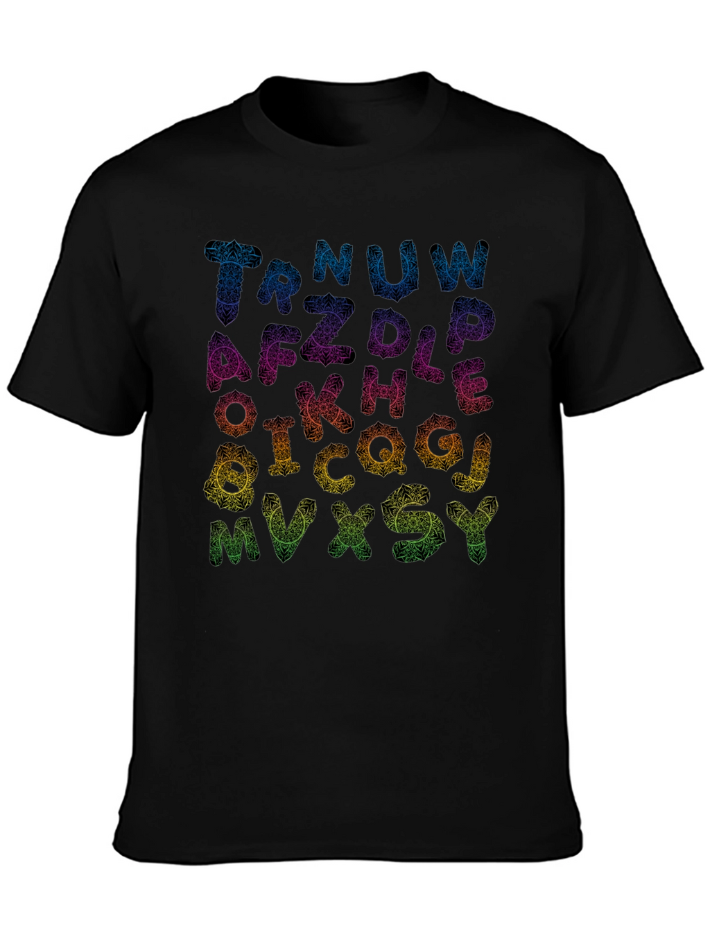 Alphabet Mandala Print Black T-Shirt