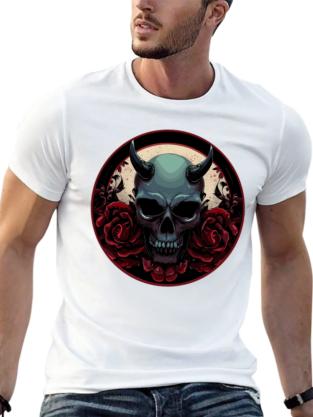 Skull & Roses Graphic Tee - Dark Aesthetic