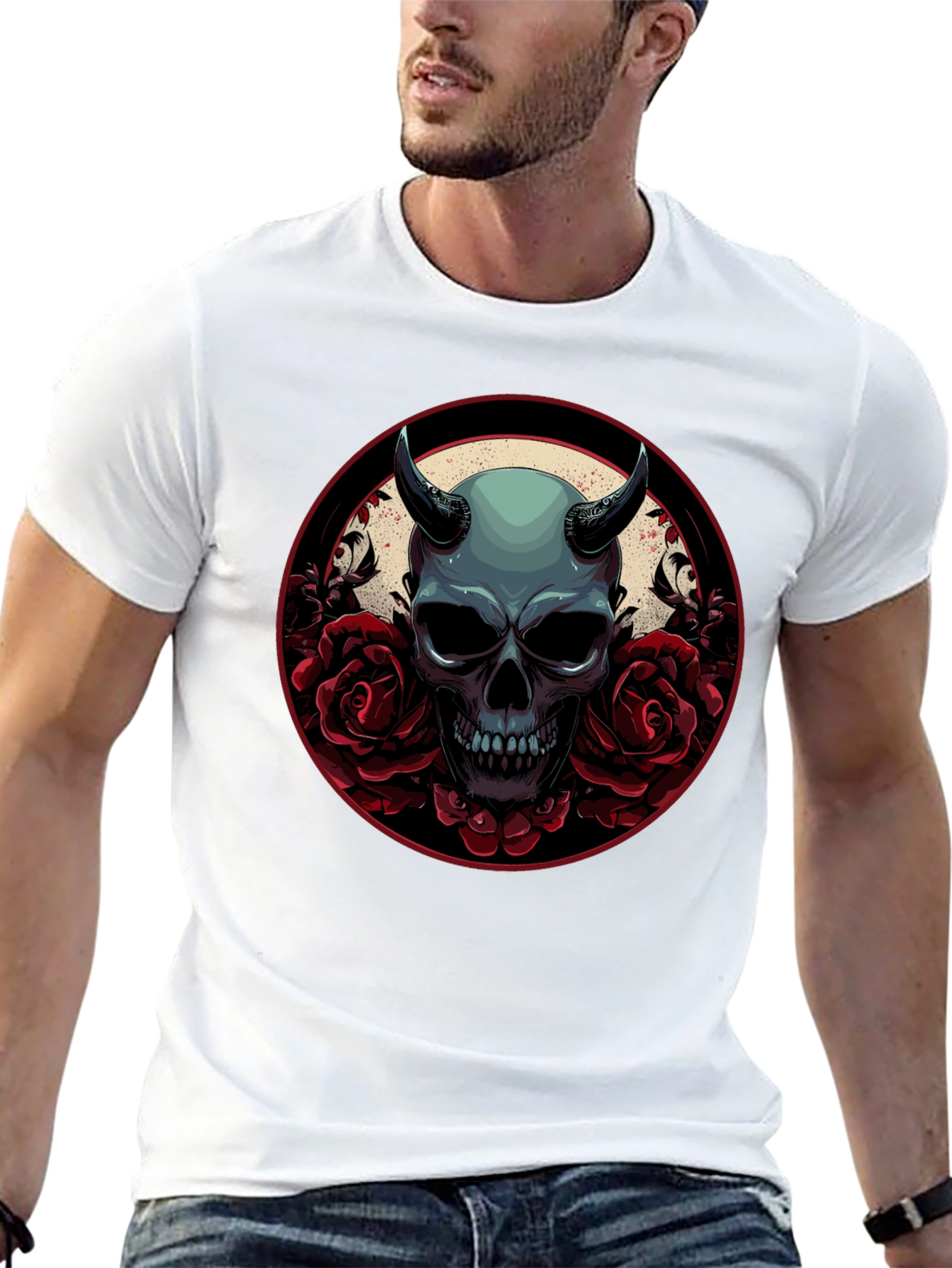 Skull & Roses Graphic Tee - Dark Aesthetic