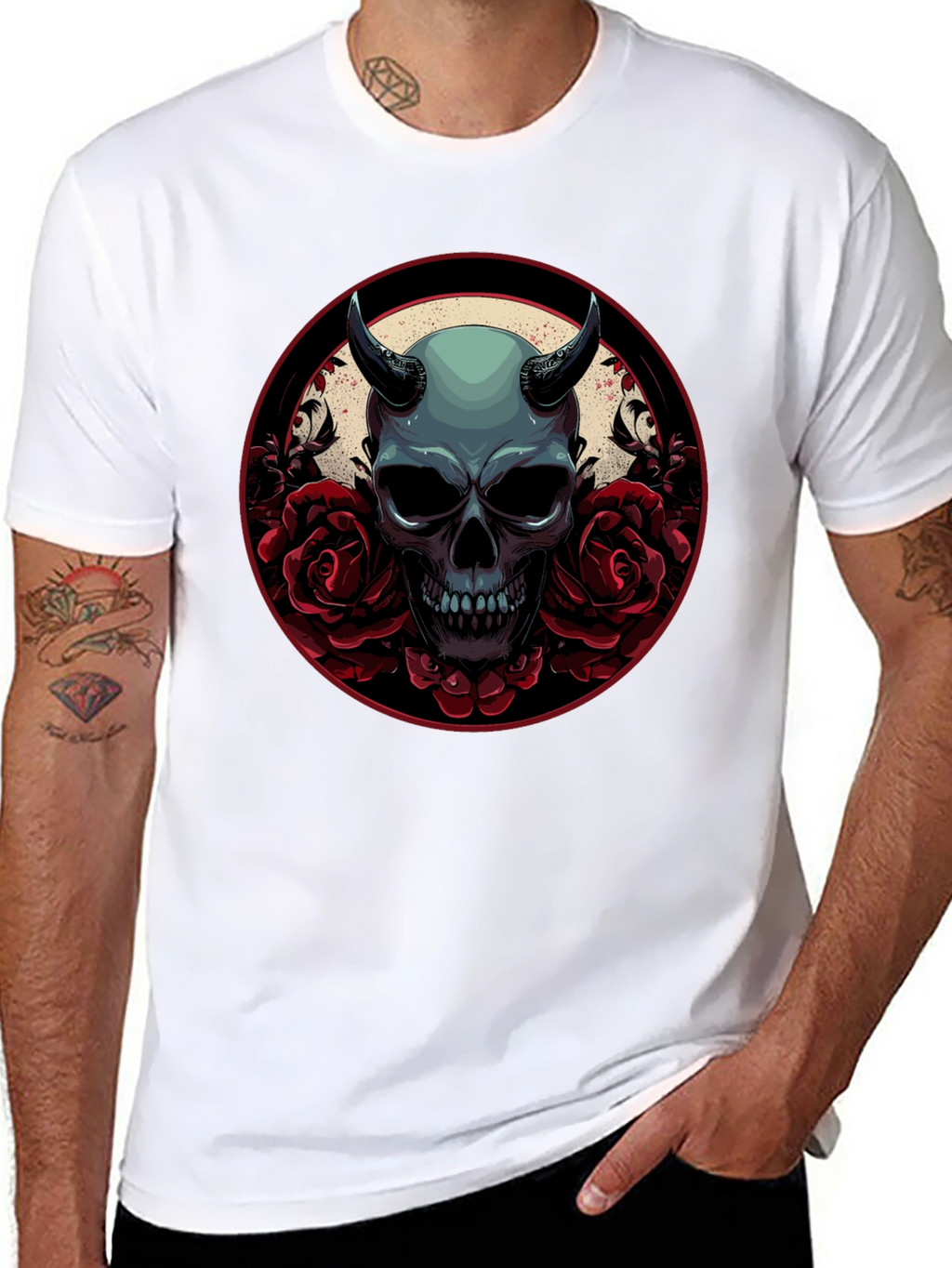 Skull & Roses Graphic Tee - Dark Aesthetic