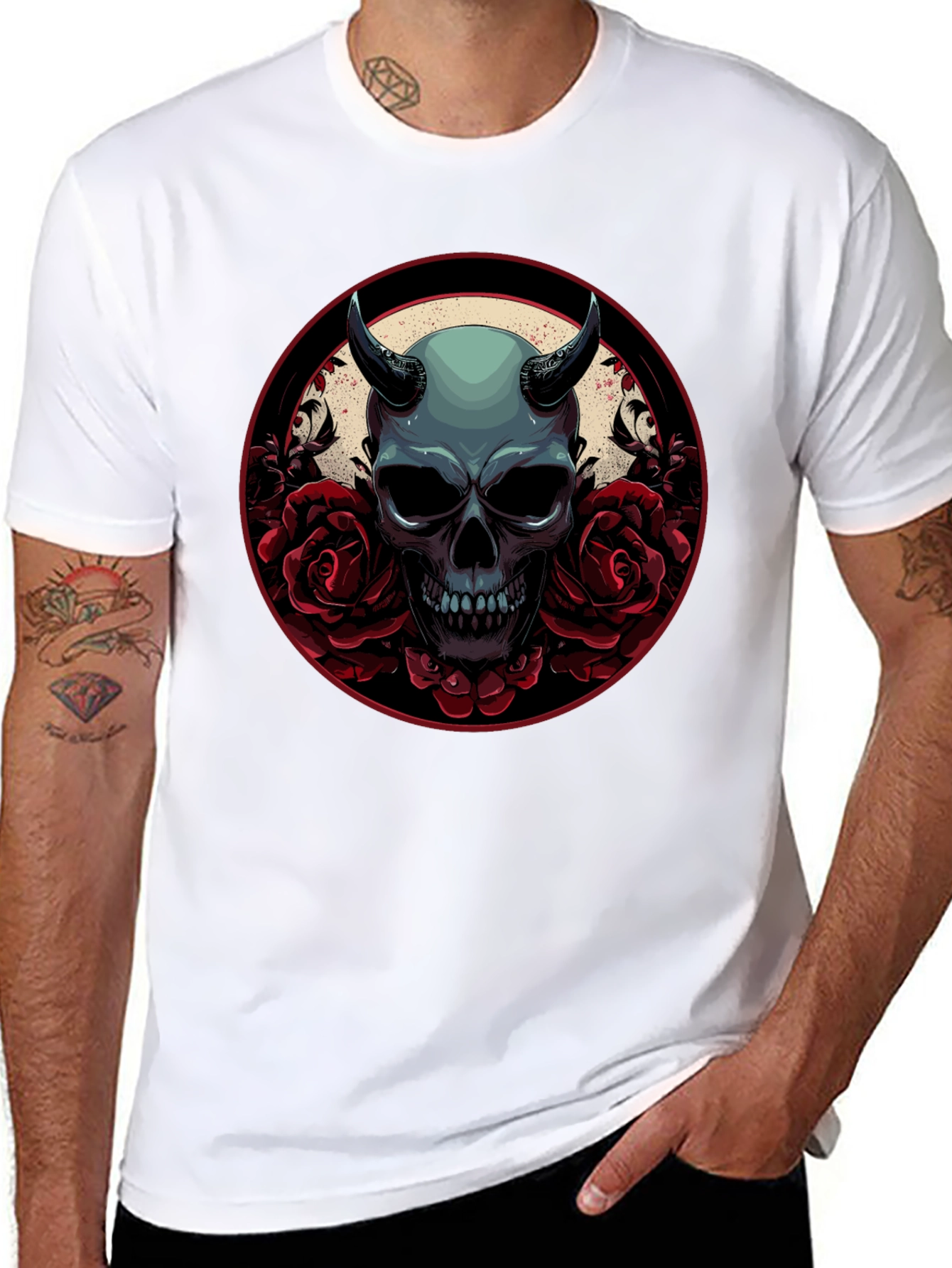 Skull & Roses Graphic Tee - Dark Aesthetic