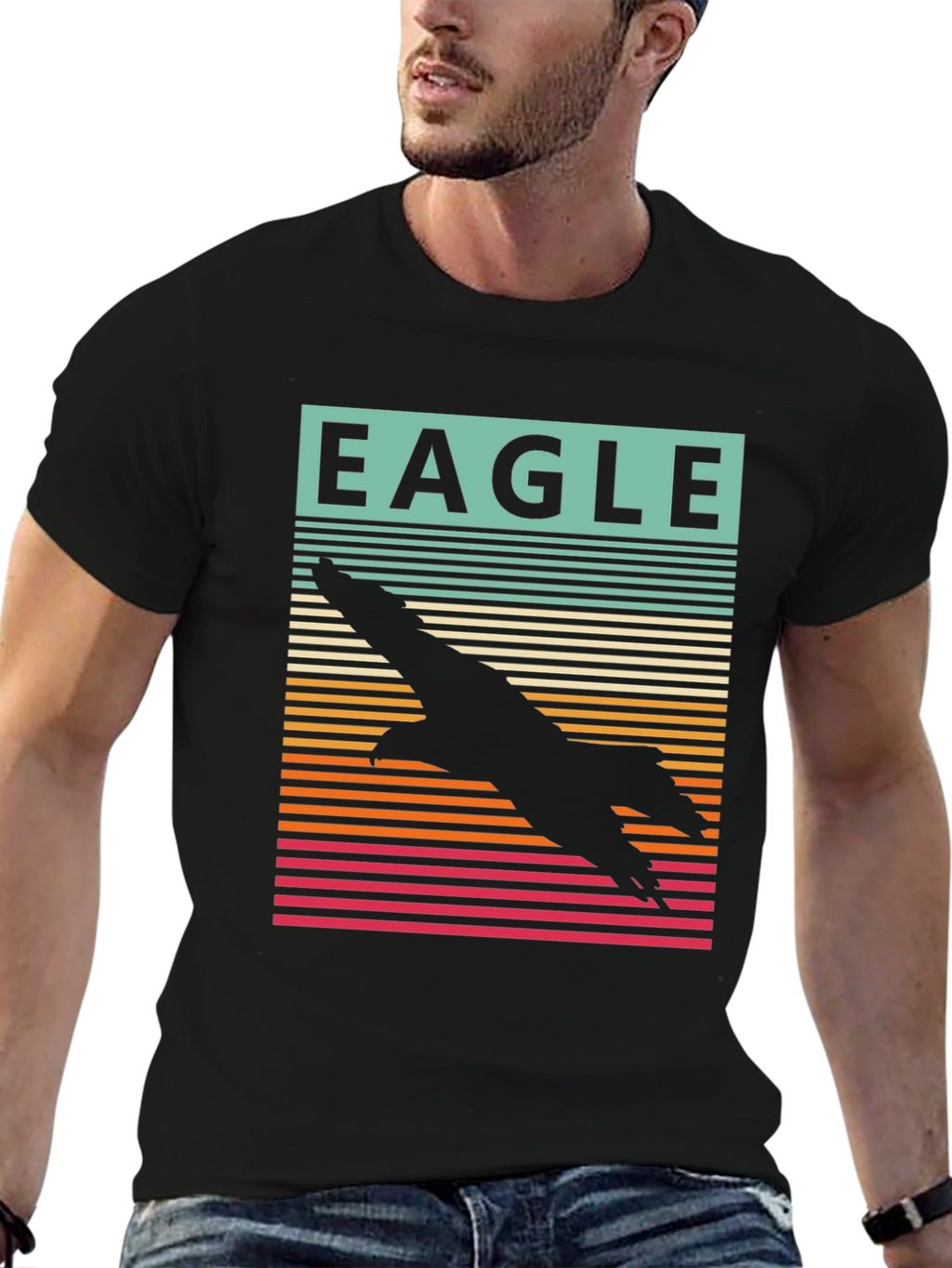 Eagle Silhouette Retro Style Graphic T-Shirt