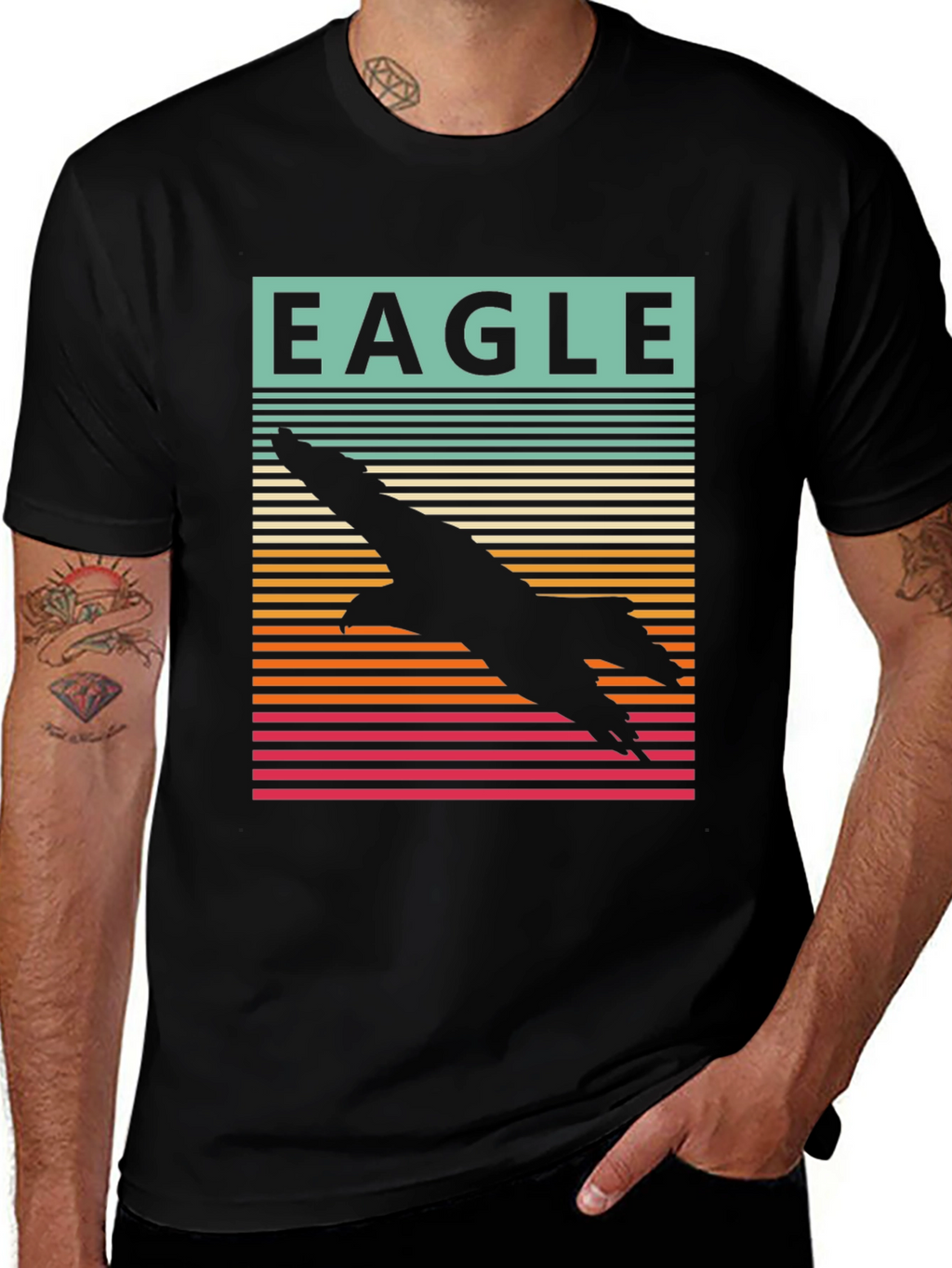 Eagle Silhouette Retro Style Graphic T-Shirt