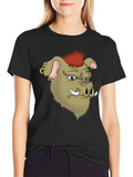 Boar Cartoon Graphic Black T-Shirt
