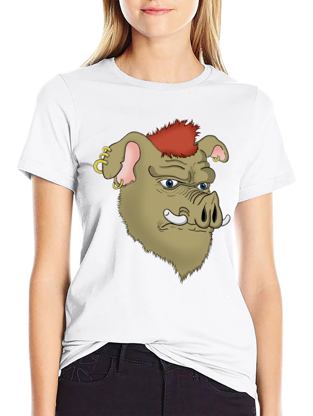 Boar Cartoon Graphic Black T-Shirt