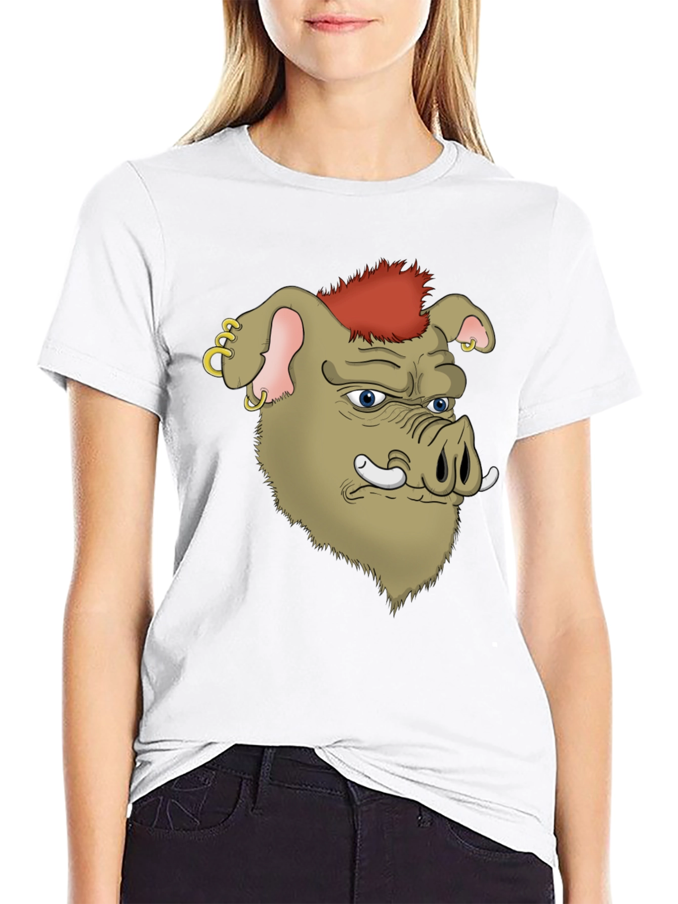 Boar Cartoon Graphic Black T-Shirt
