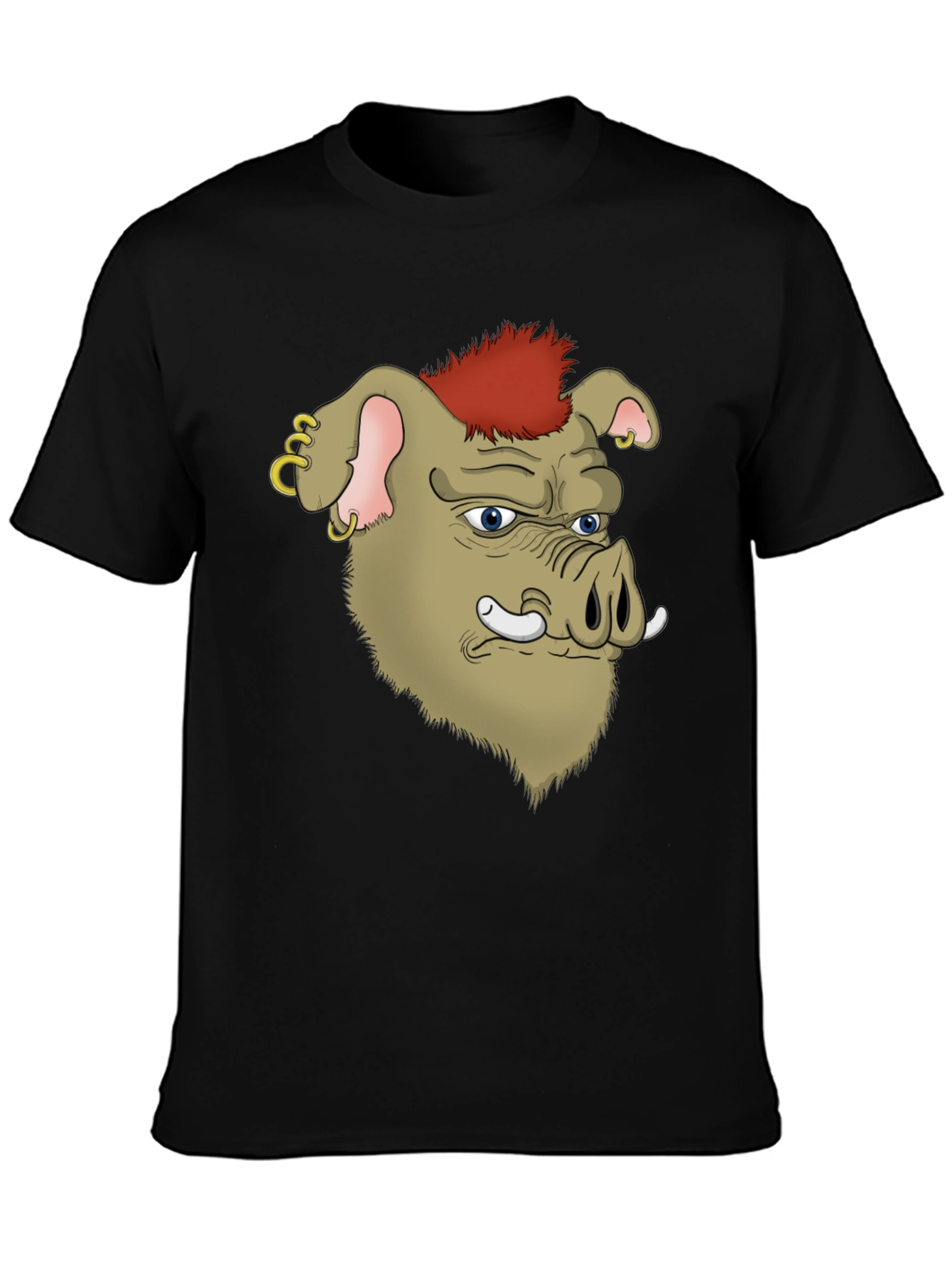 Boar Cartoon Graphic Black T-Shirt
