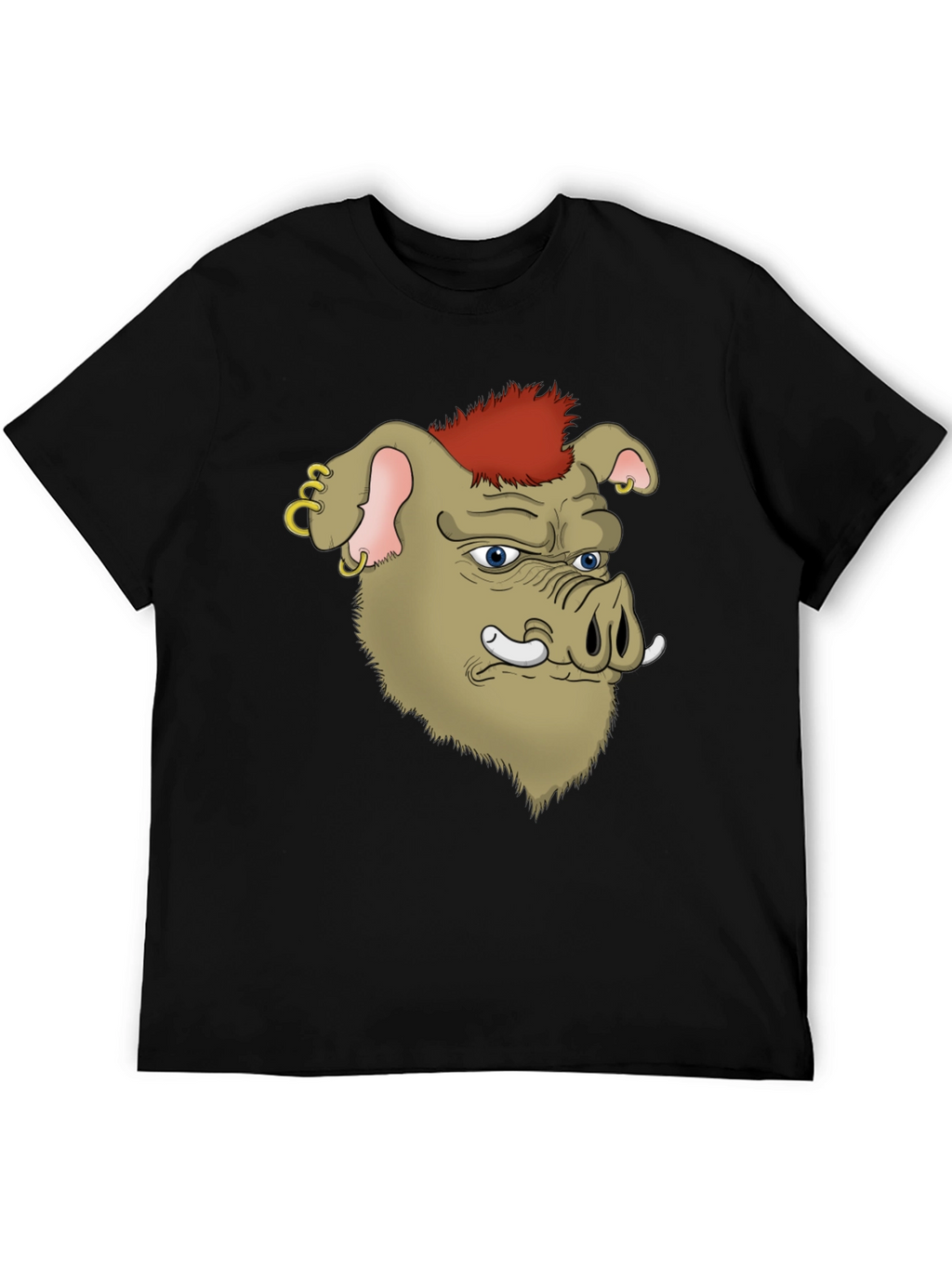 Boar Cartoon Graphic Black T-Shirt