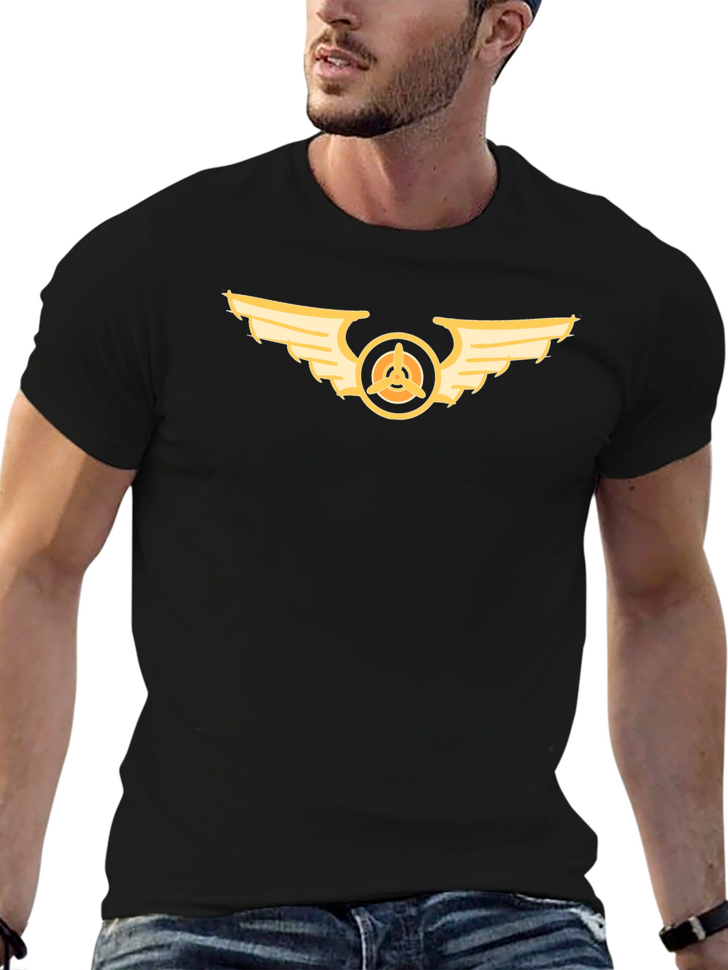 Winged Propeller Graphic Black Tee