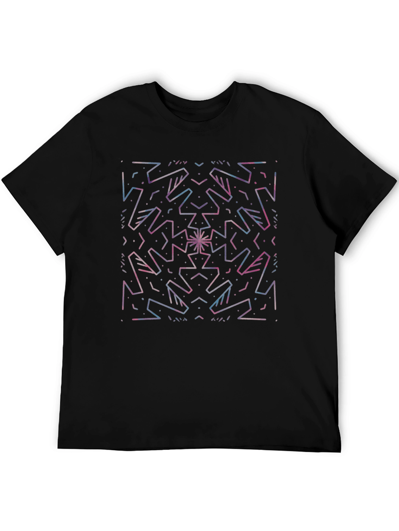 Geometric Line Art Black T-Shirt