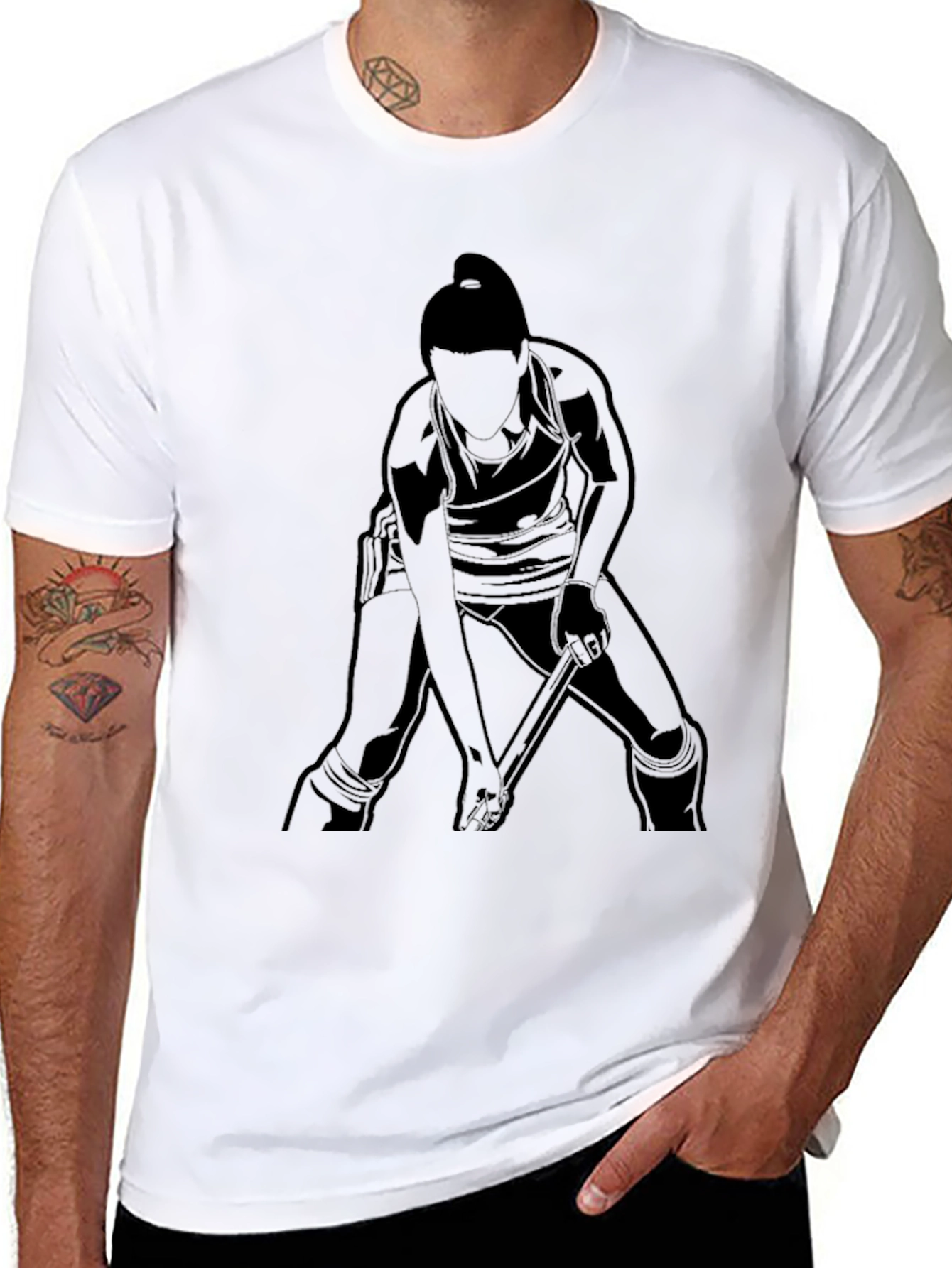 Black Hockey Player Graphic Tee - Sportswear Casual