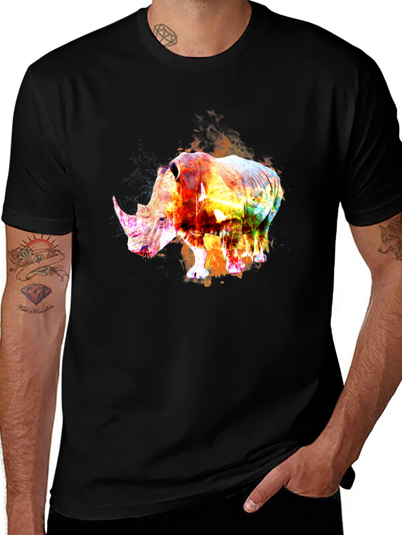 Fiery Rhino Graphic Tee - Black T-Shirt