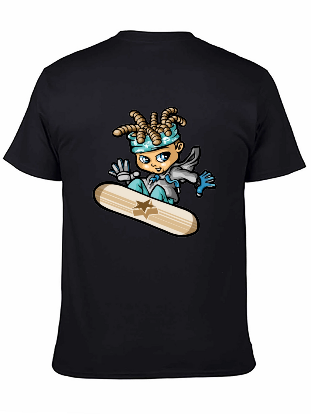 Cartoon Snowboarder Black T-Shirt