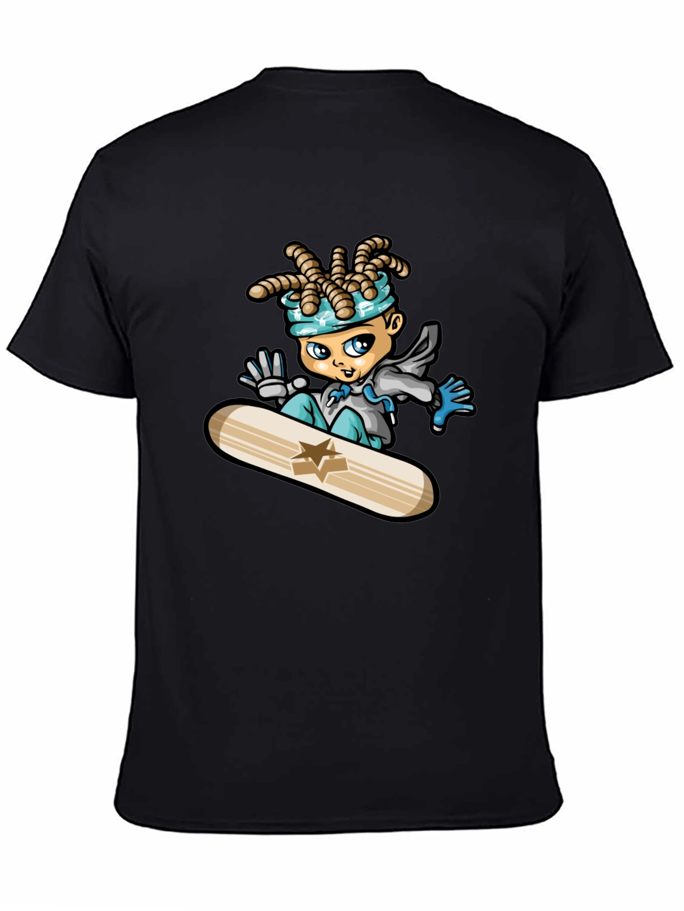 Cartoon Snowboarder Black T-Shirt