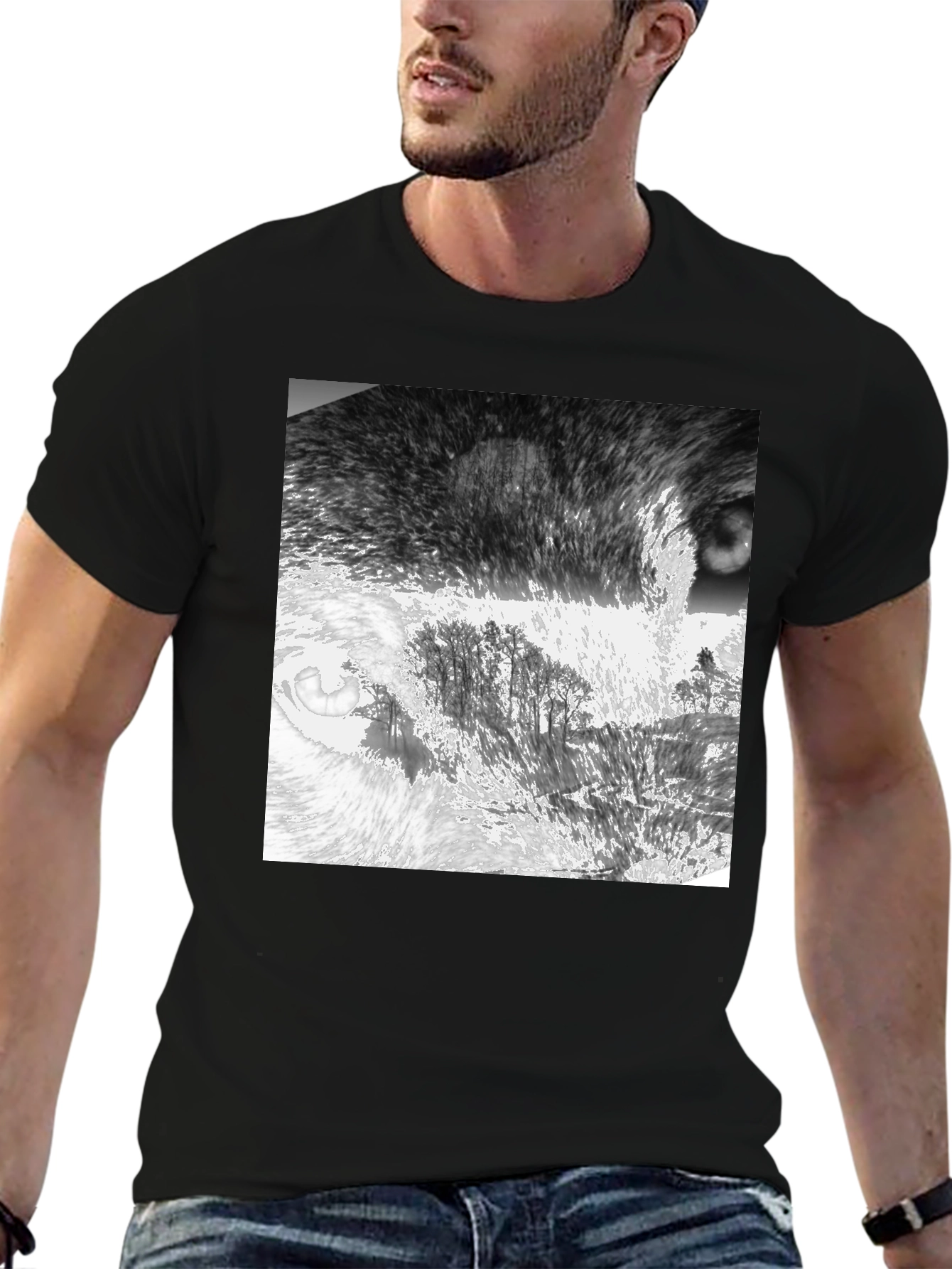 Abstract Landscape Print Black T-Shirt