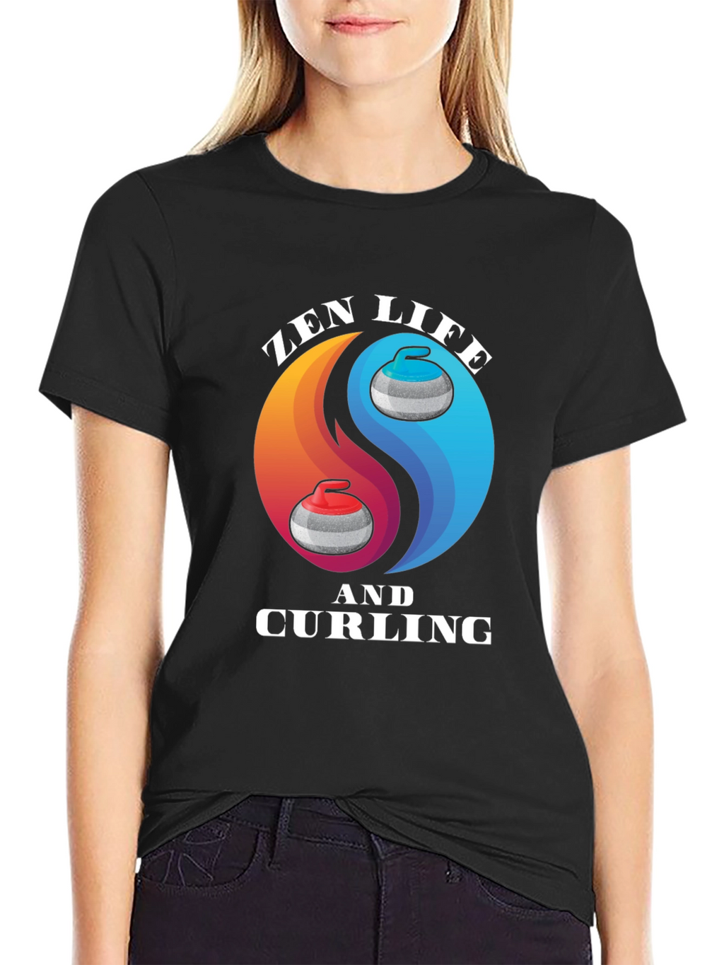 Zen Life Curling T-Shirt Yin Yang Graphic Tee
