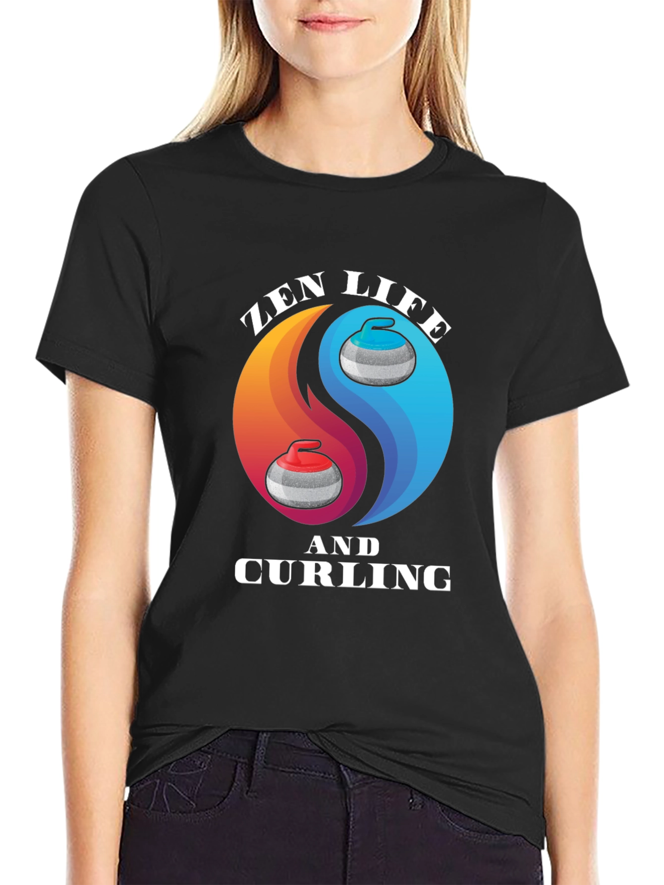 Zen Life Curling T-Shirt Yin Yang Graphic Tee