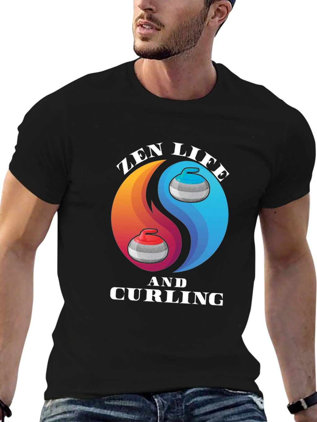 Zen Life Curling T-Shirt Yin Yang Graphic Tee