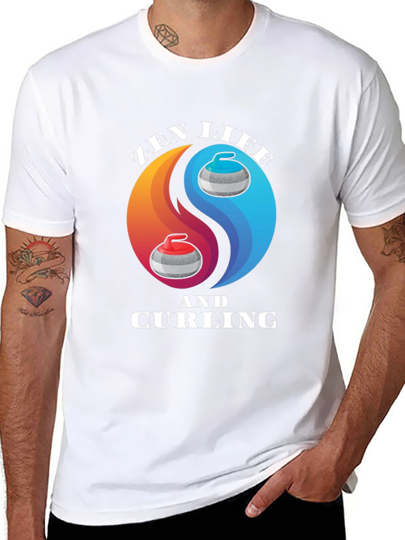 Zen Life Curling T-Shirt Yin Yang Graphic Tee