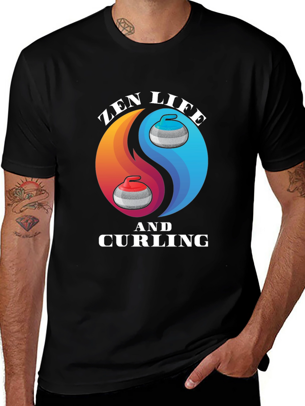 Zen Life Curling T-Shirt Yin Yang Graphic Tee