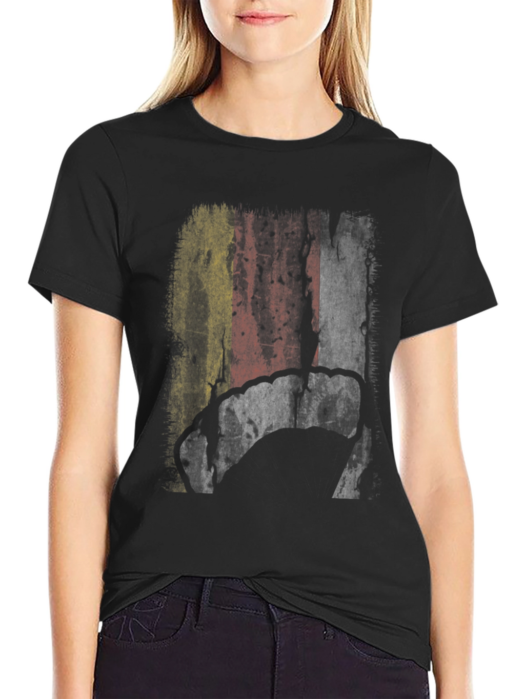 Belgium Flag Grunge Graphic Mens Black T-Shirt