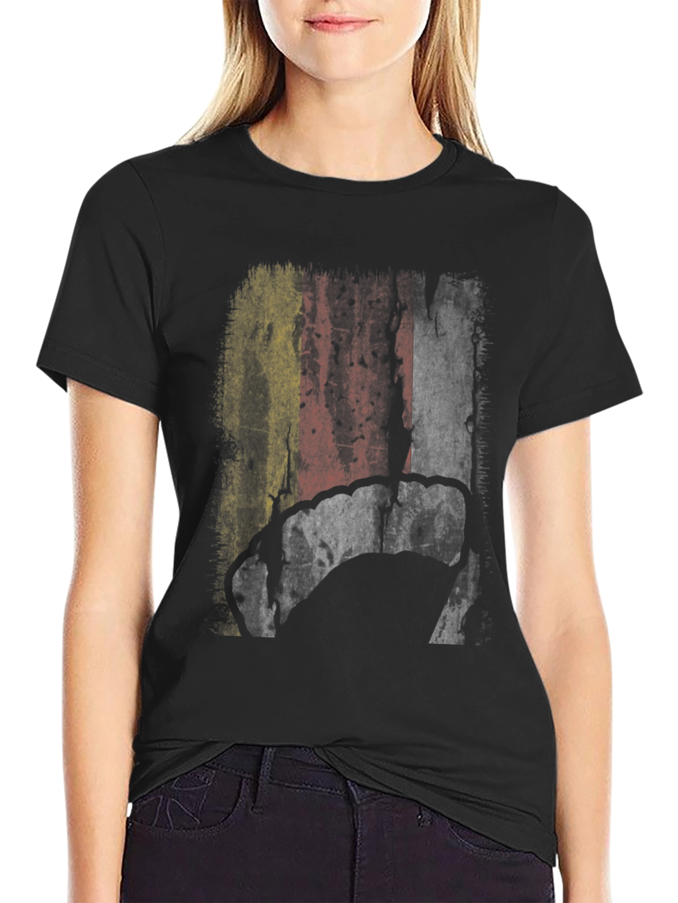 Belgium Flag Grunge Graphic Mens Black T-Shirt