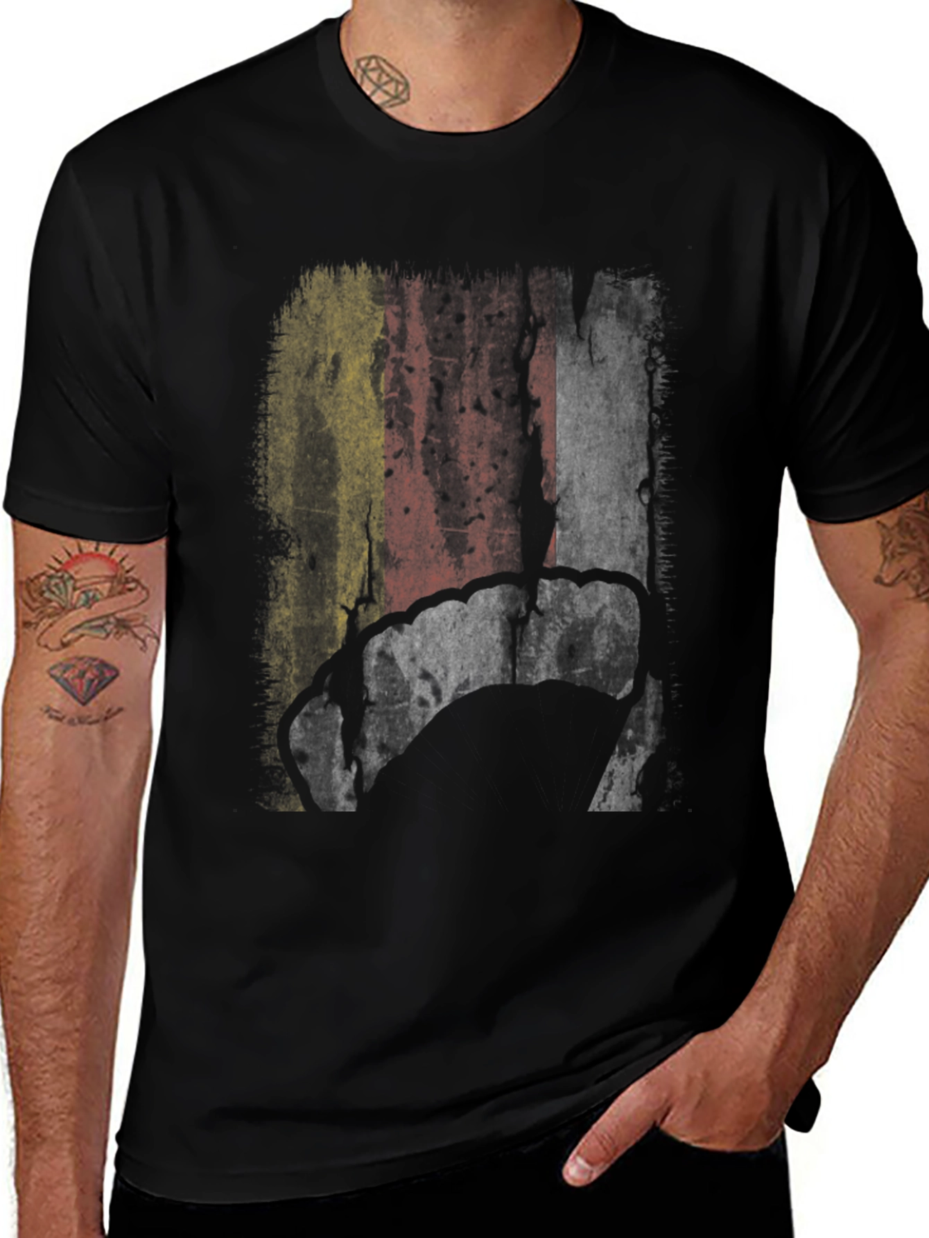 Belgium Flag Grunge Graphic Mens Black T-Shirt