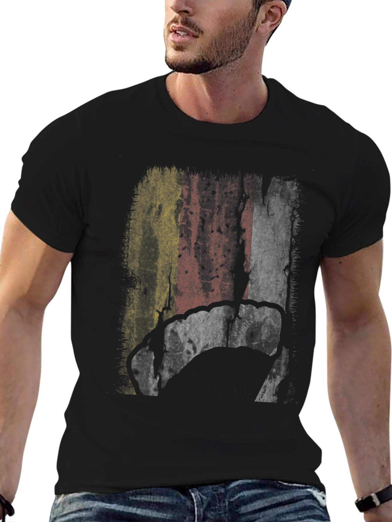 Belgium Flag Grunge Graphic Mens Black T-Shirt
