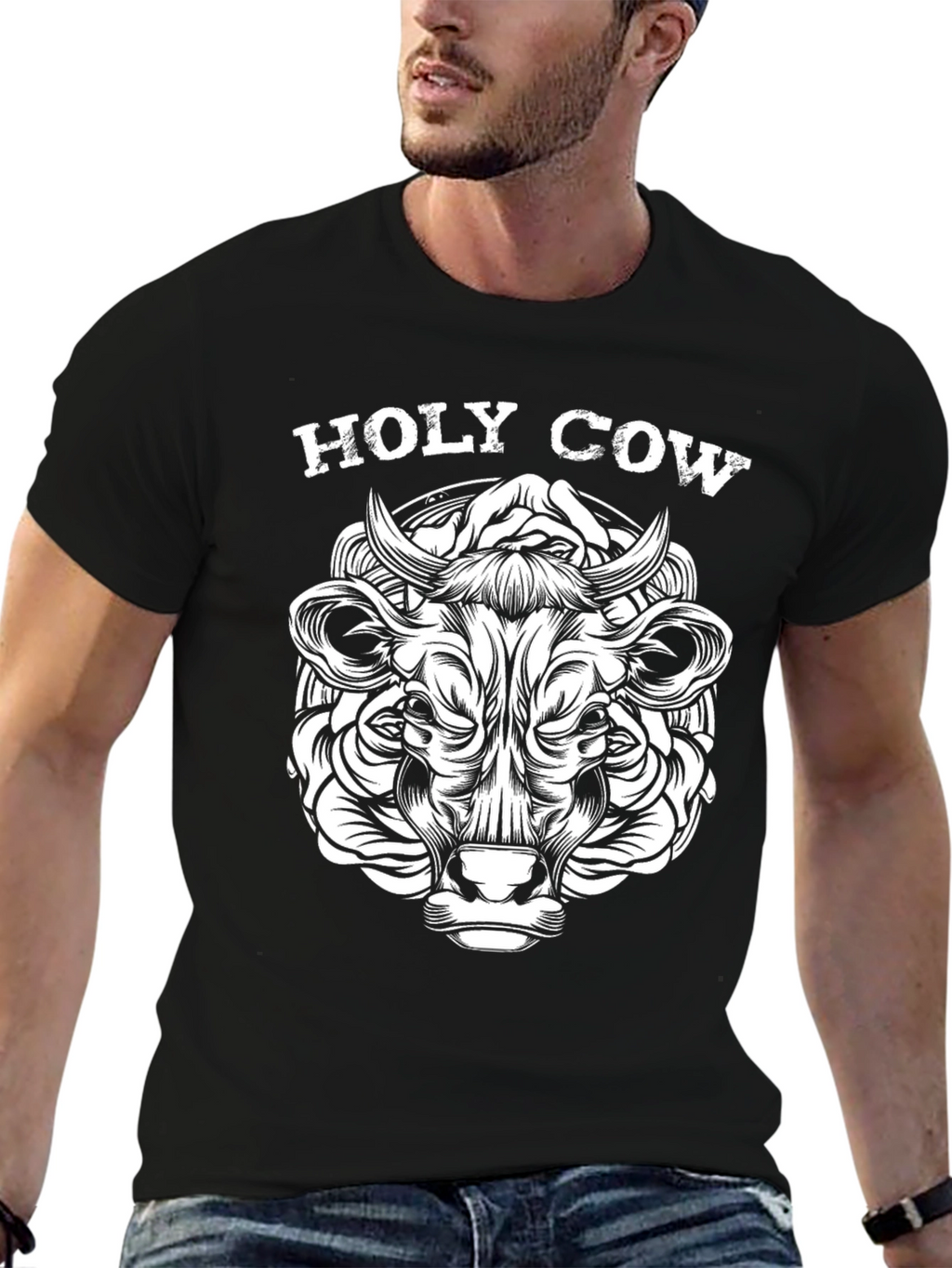 Holy Cow Graphic Tee - Black Cotton T-Shirt