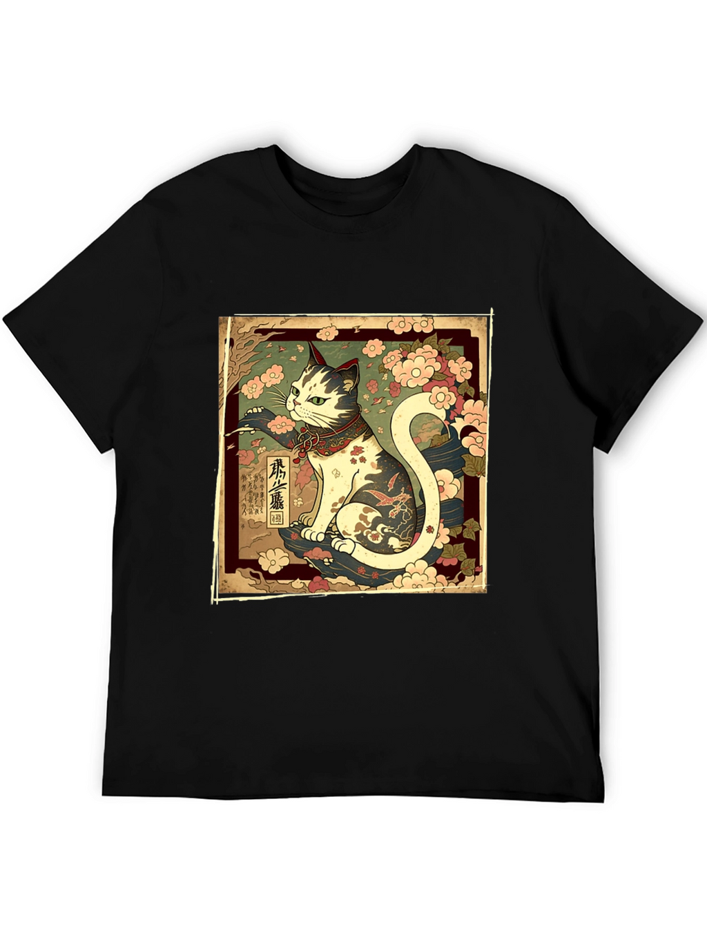 Japanese Cat Graphic Tee - Stylish Black T-Shirt