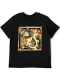 Japanese Cat Graphic Tee - Stylish Black T-Shirt