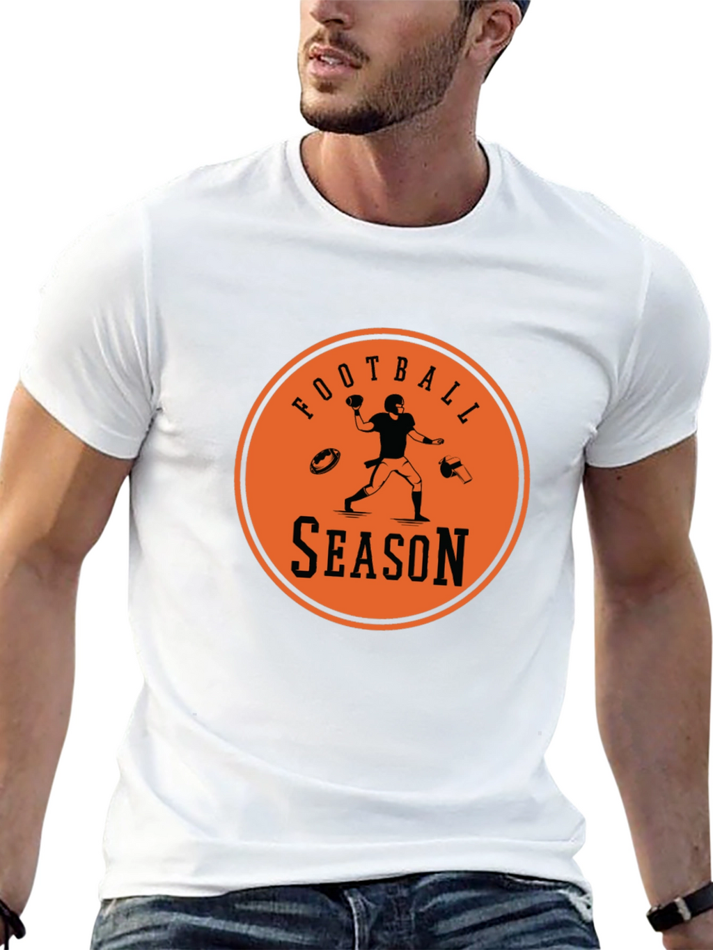 Football Season Graphic Tee - Black Cotton T-Shirt
