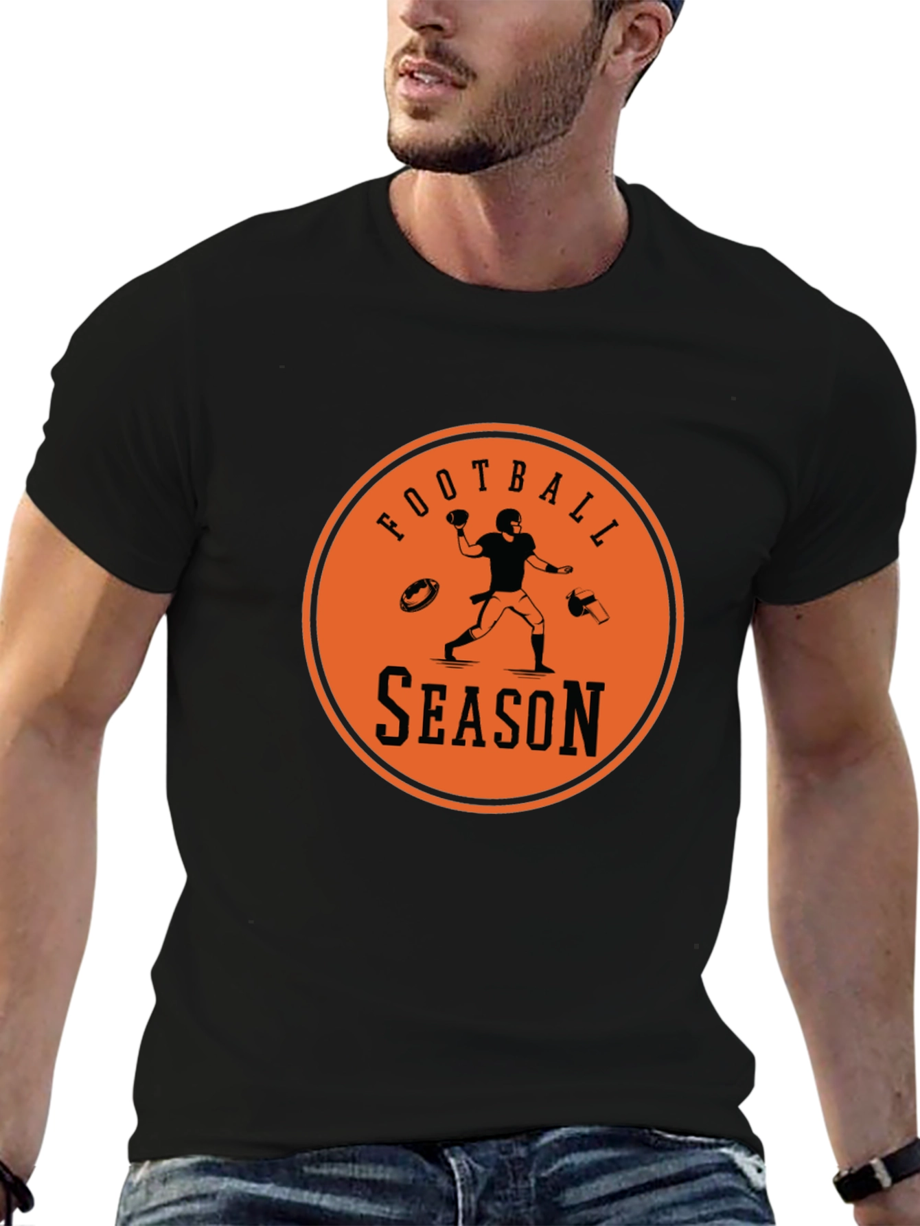 Football Season Graphic Tee - Black Cotton T-Shirt