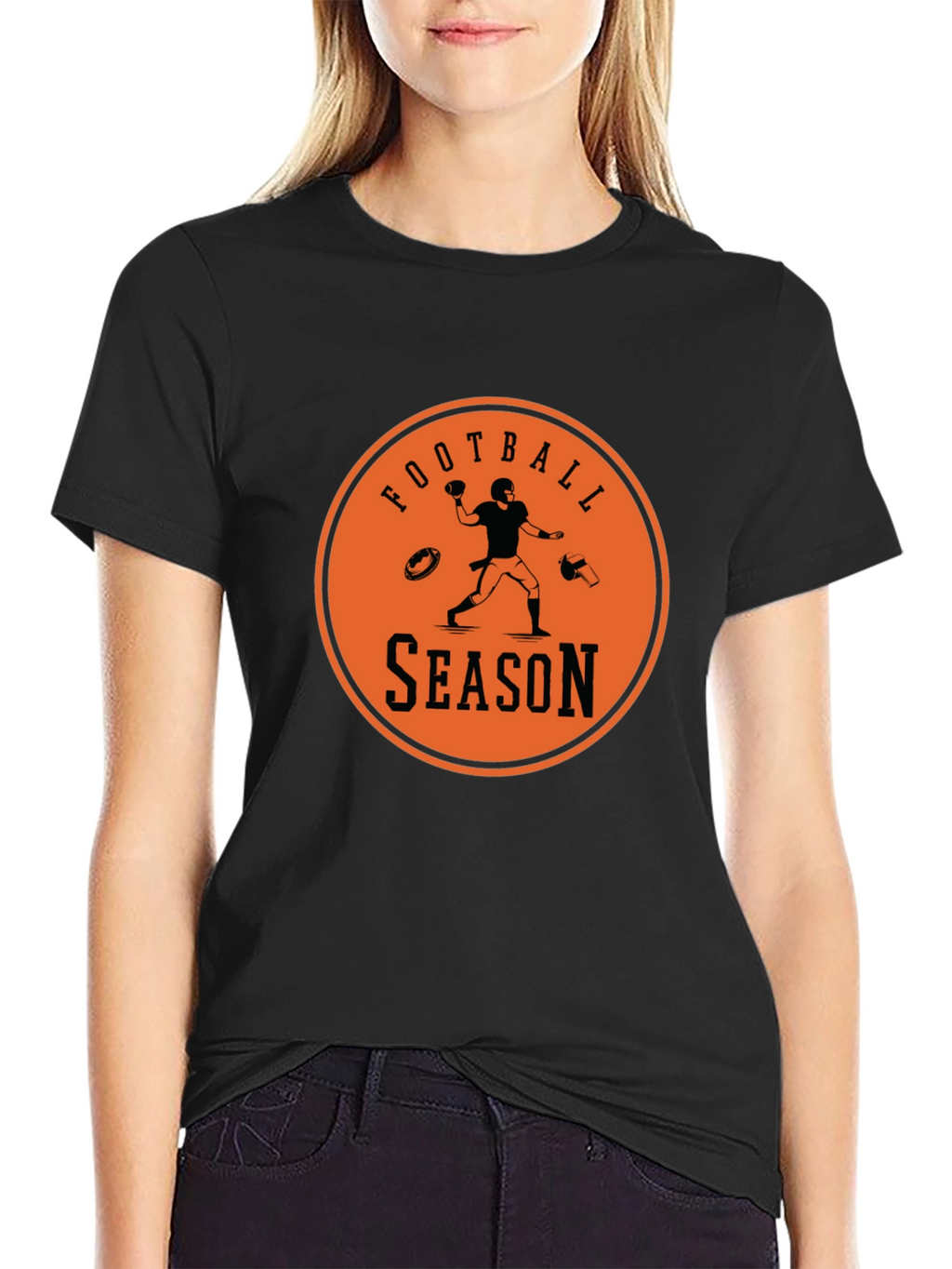 Football Season Graphic Tee - Black Cotton T-Shirt