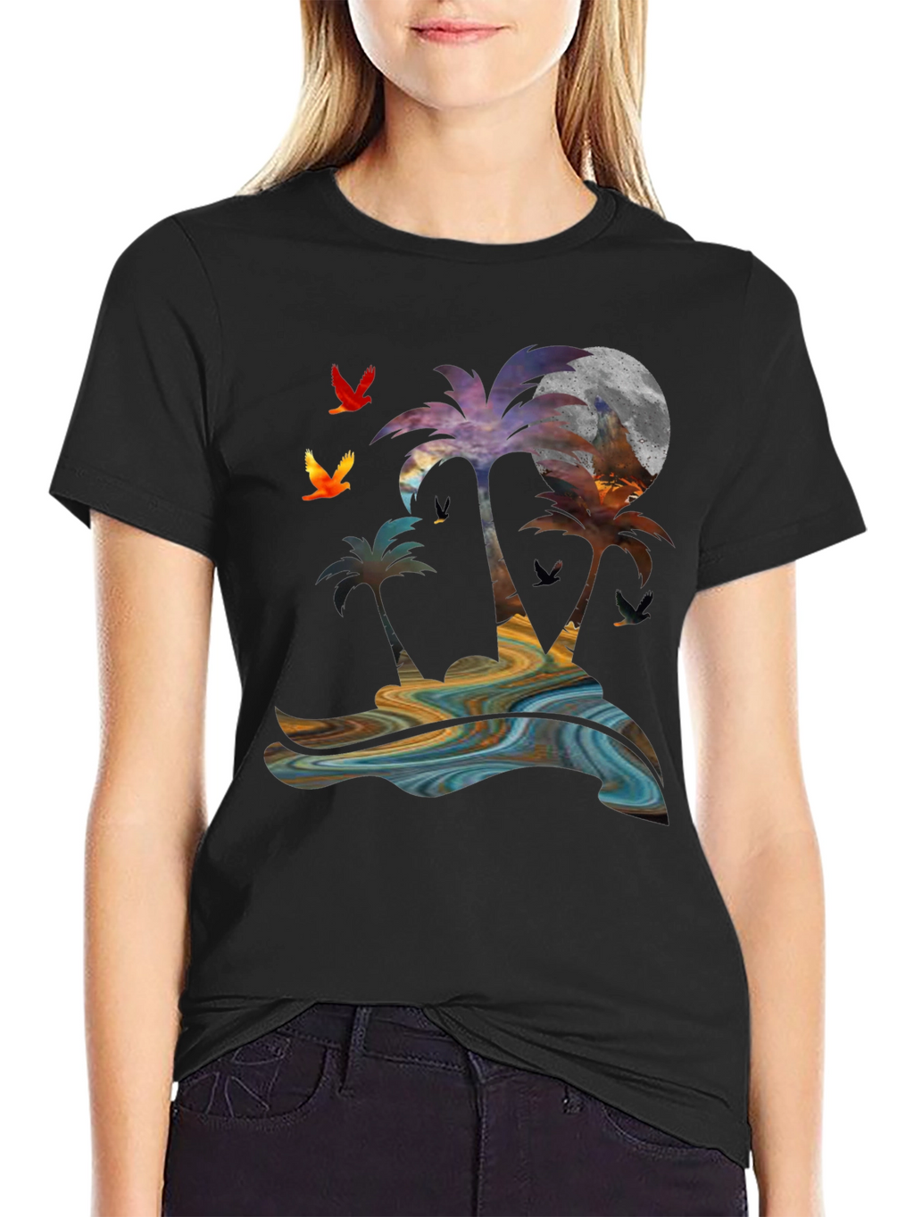 Tropical Sunset Palm Tree Graphic T-Shirt