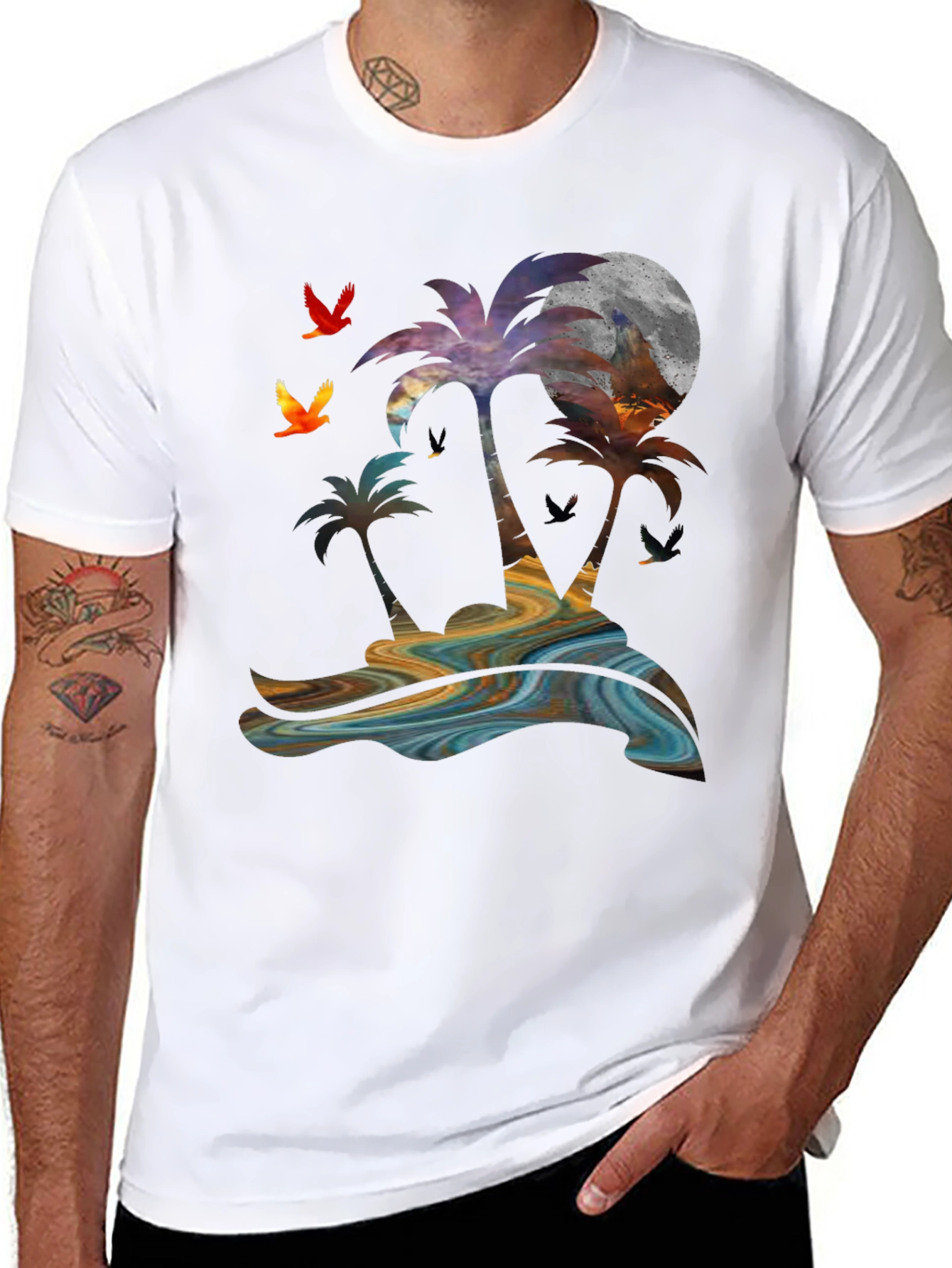 Tropical Sunset Palm Tree Graphic T-Shirt