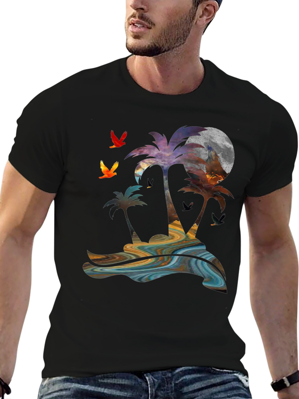 Tropical Sunset Palm Tree Graphic T-Shirt