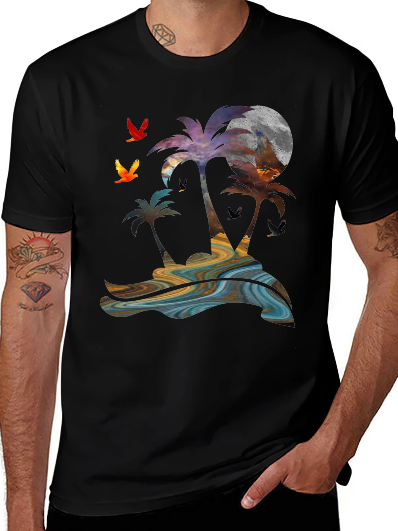 Tropical Sunset Palm Tree Graphic T-Shirt