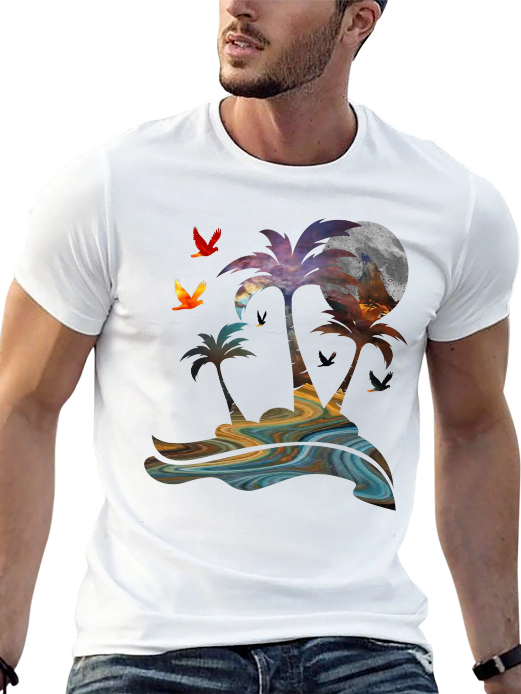Tropical Sunset Palm Tree Graphic T-Shirt