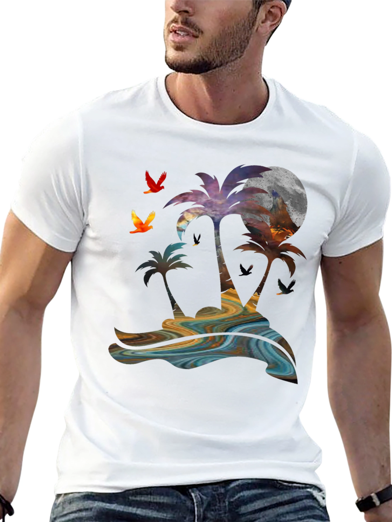 Tropical Sunset Palm Tree Graphic T-Shirt