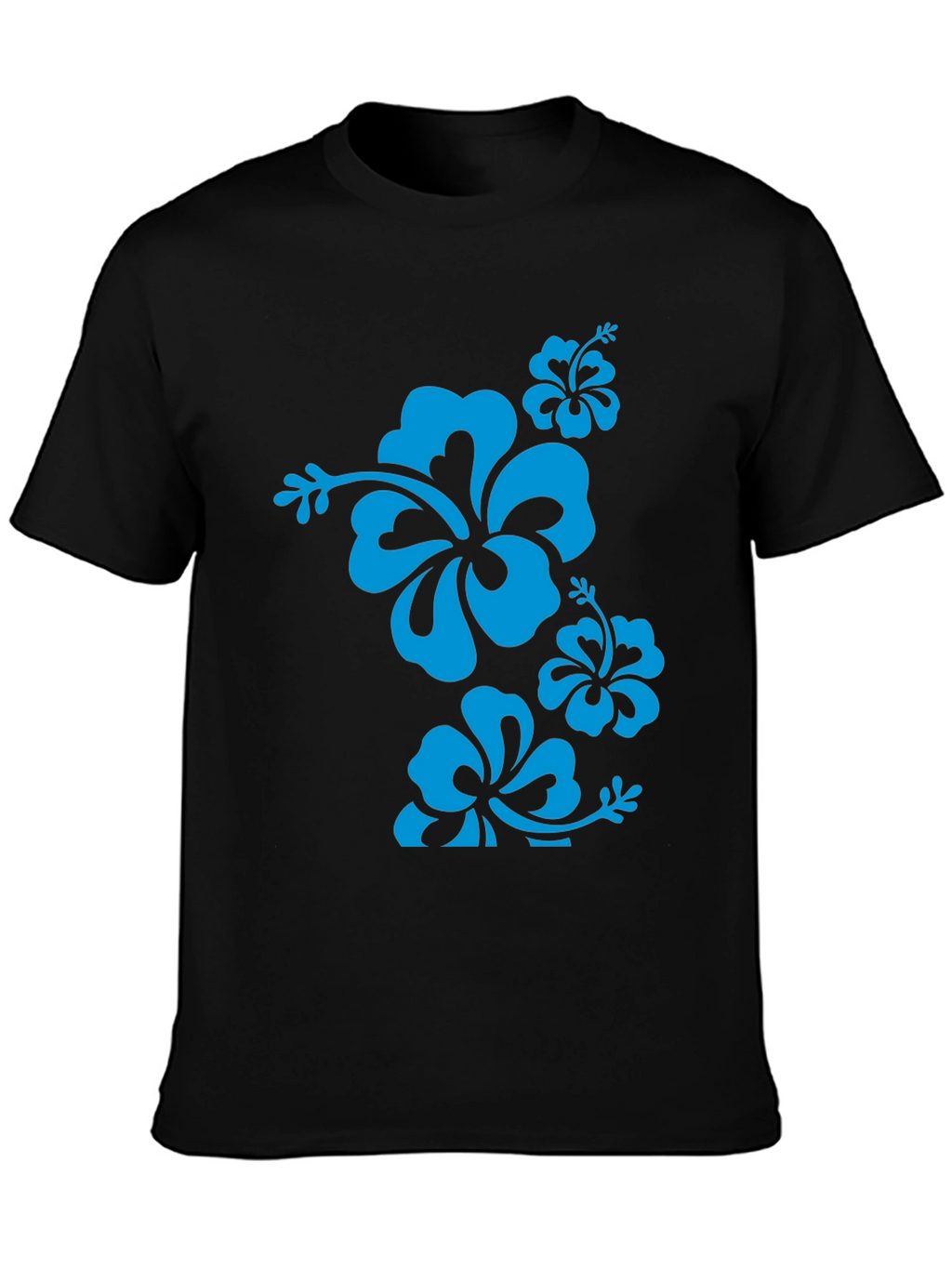 Blue Hibiscus Flower Black T-Shirt