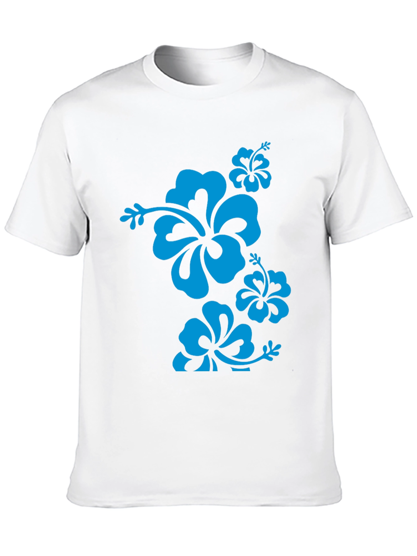 Blue Hibiscus Flower Black T-Shirt