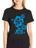 Blue Hibiscus Flower Black T-Shirt