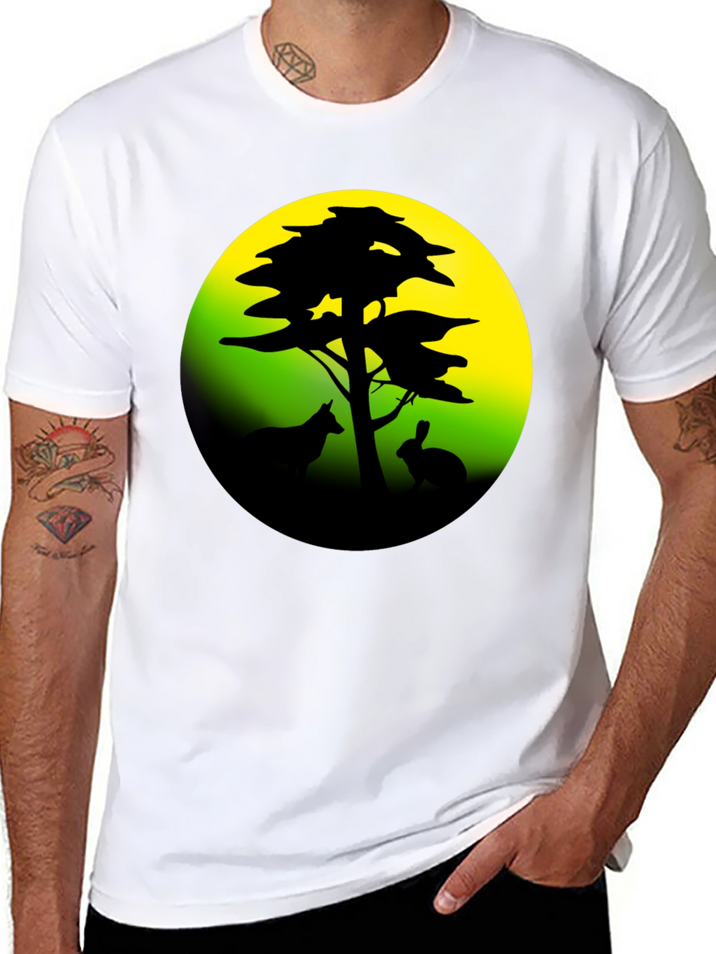 Silhouette Tree & Animals Black T-Shirt