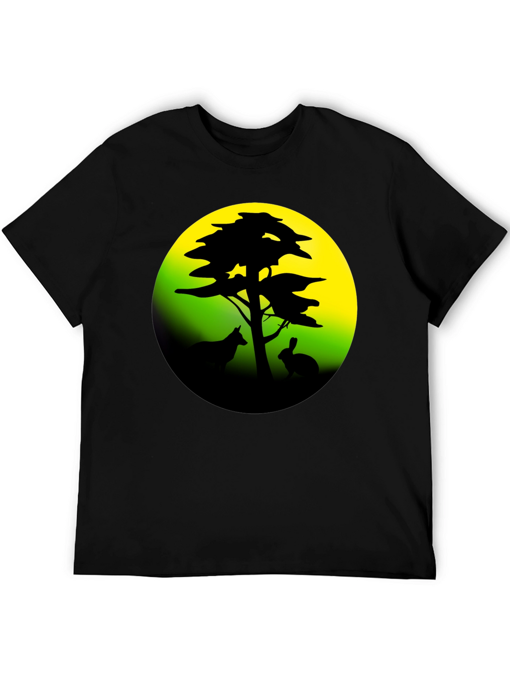 Silhouette Tree & Animals Black T-Shirt